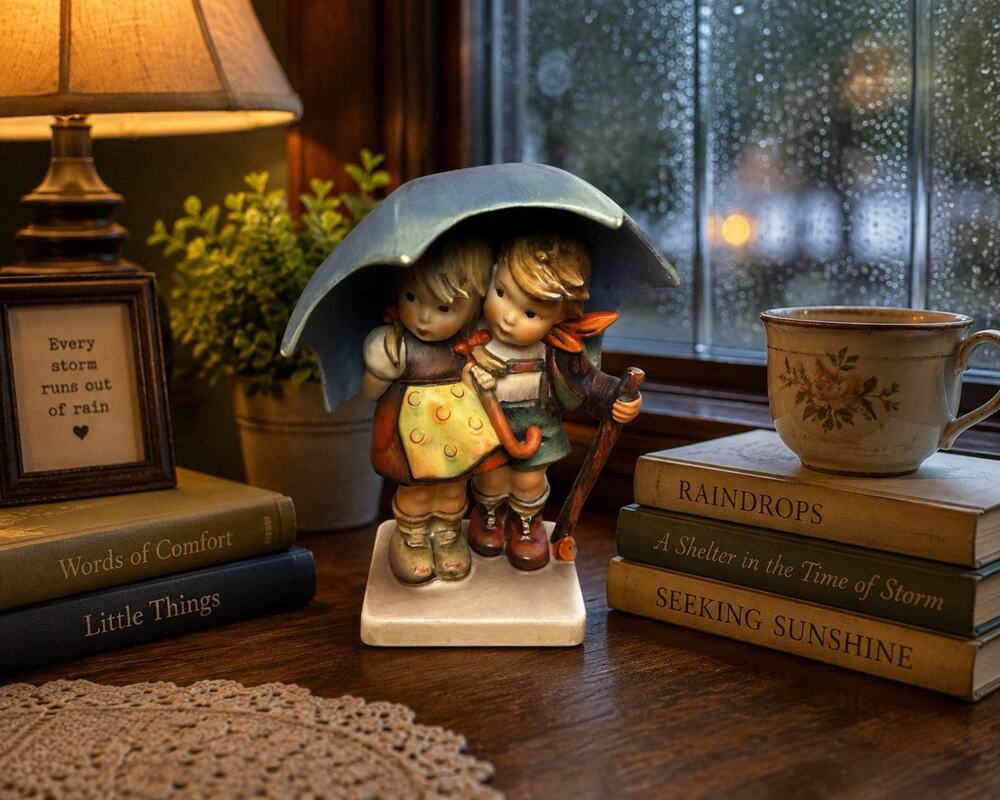 Hummel Goebel Stormy Weather Figurine #71 Boy Girl Umbrella W Germany Vintage
